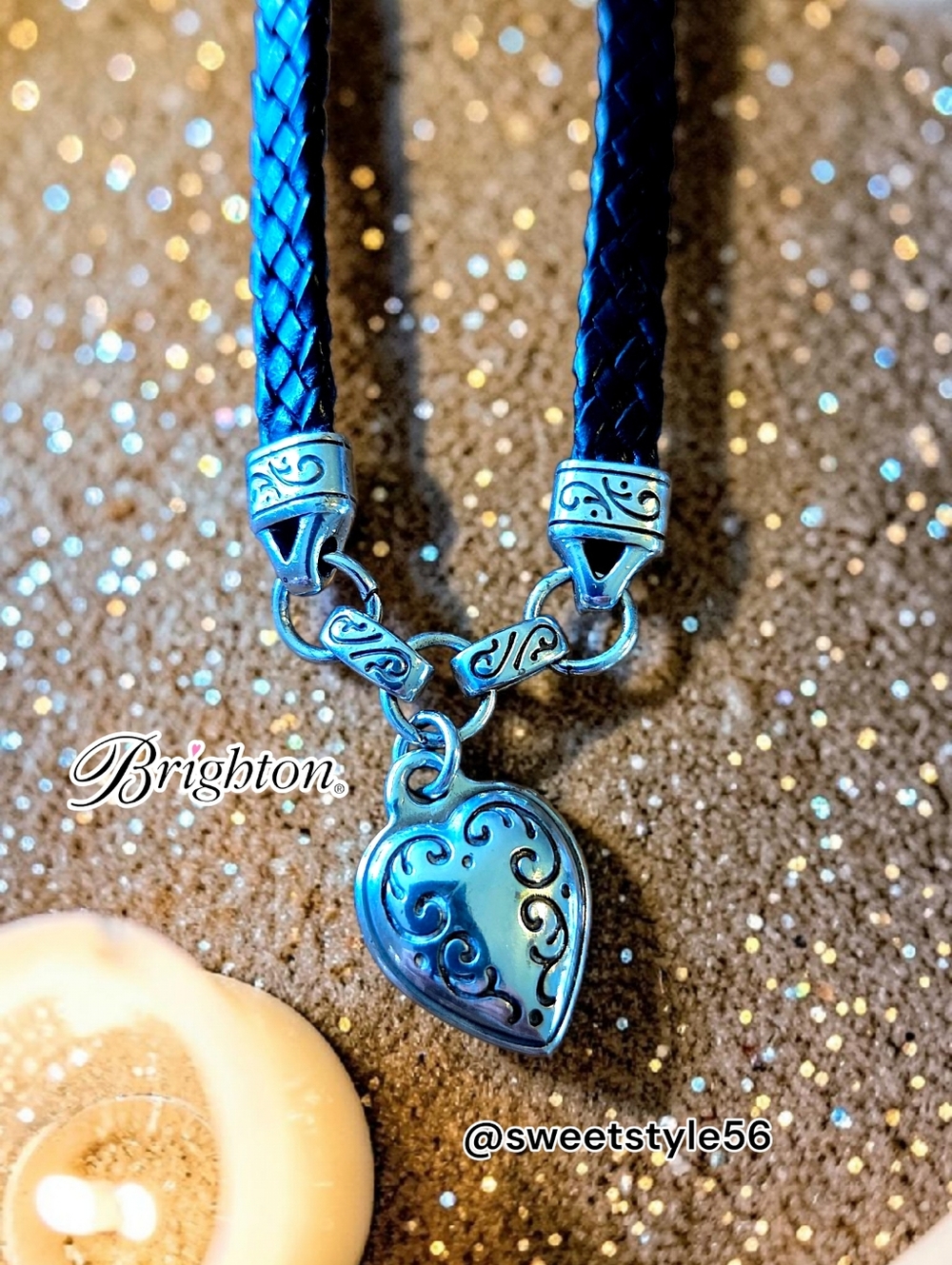 BRIGHTON "King's Road" Vintage Puff Heart And Leather Necklace VINTAGE INSPIRED